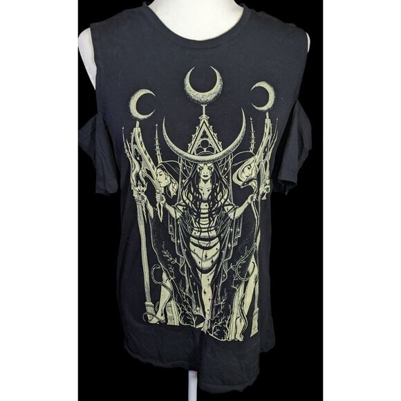 Restyle Gothic Hecate Cold Shoulder Short Sleeve Top - Picture 1 of 4
